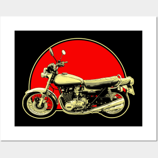 1972 Kawasaki Z1 Retro Red Circle Motorcycle Posters and Art